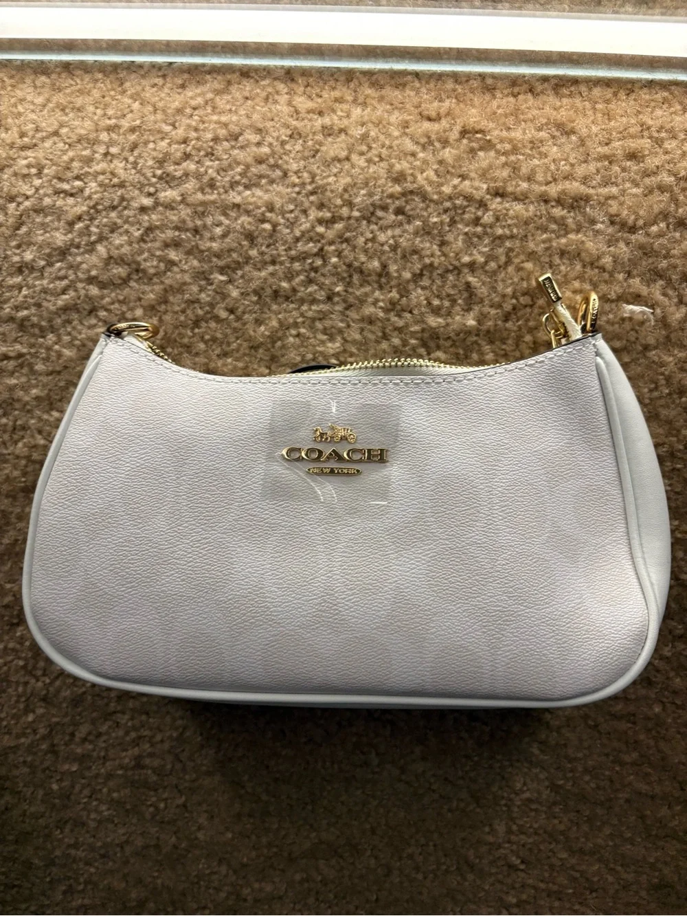 Coach White Signature Jacquard Shoulder Bag with Gold Hardware